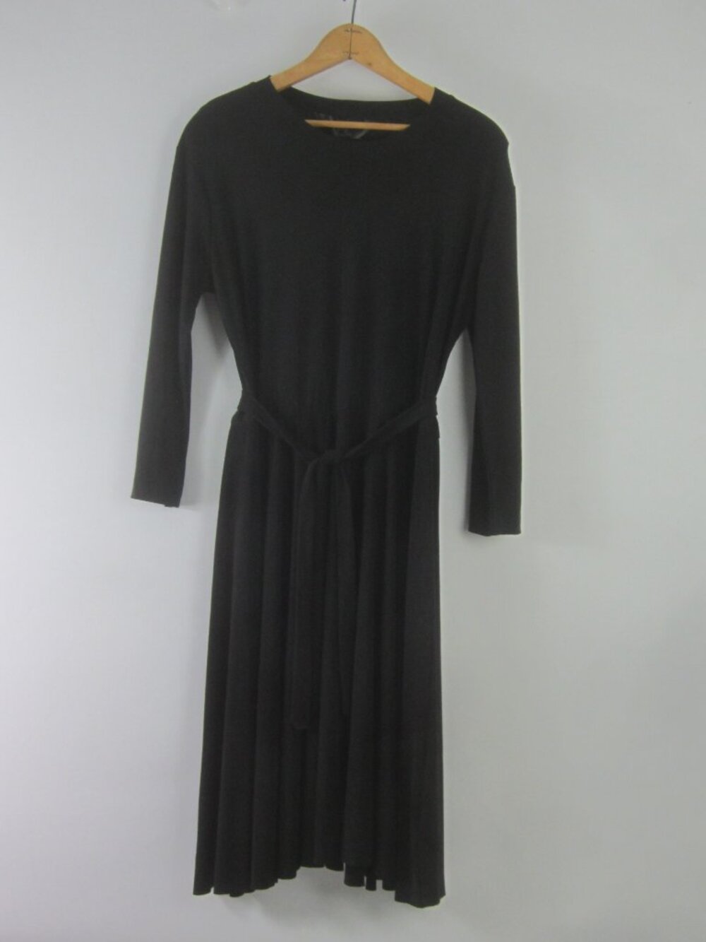 Norma Kamali Kulture Women Large Black Knit Midi Panel Flare Dress Ties Stretchy